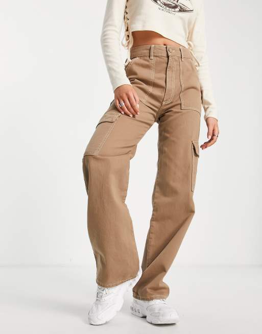 Pull&Bear – Cargohose mit geradem Schnitt in Braun