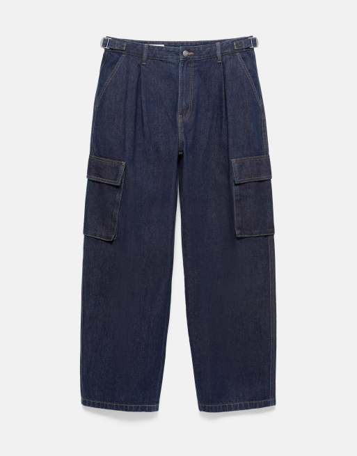 Pull&Bear cargojeans med avslappnad passform i marinblått, 6 av 7