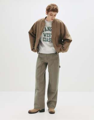 Pull & Bear - Carpenter-Hose in Khaki-Grün