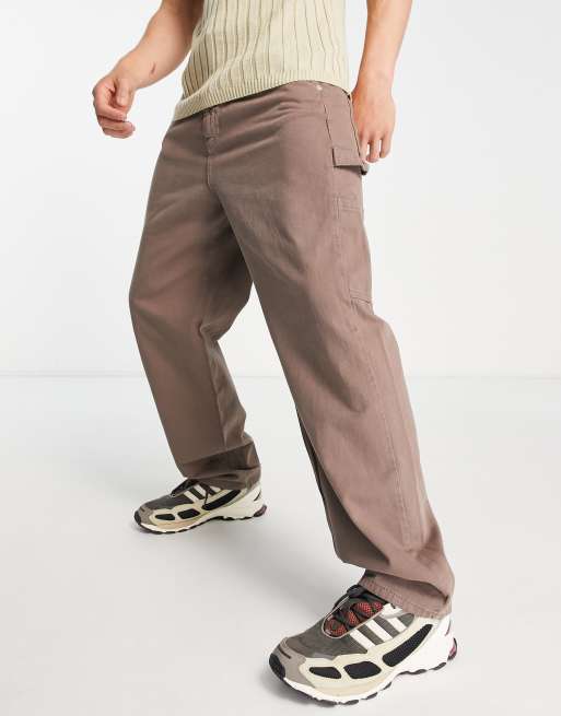 Pull&Bear – Carpenter-Jeans in Braun mit weitem Bein