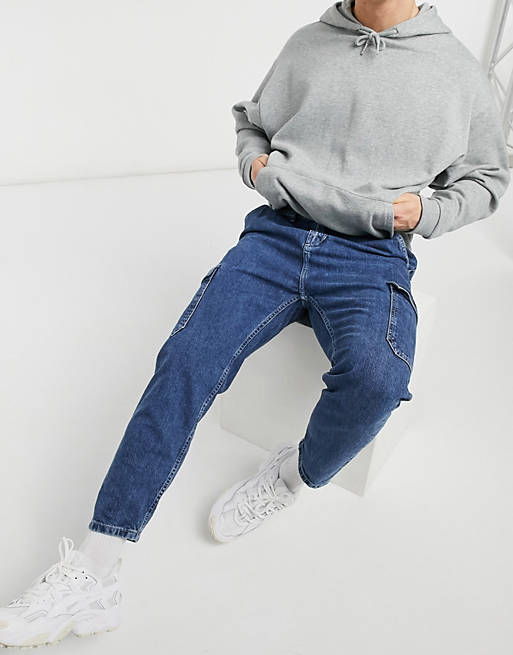 Pull&Bear carpenter jeans in mid wash blue