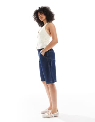 Pull & Bear - Carpenter-Jeans-Jorts in Dunkelblau mit Longline-Schnitt