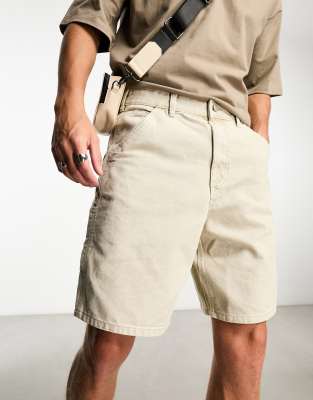 Pull & Bear carpenter shorts in stone-Neutral