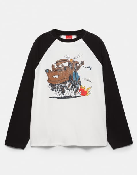 Pull&Bear - Cars - Råhvid T-shirt med raglanærmer - view 1