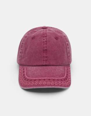 Pull & Bear - Casquette brodée - Bordeaux-Rouge