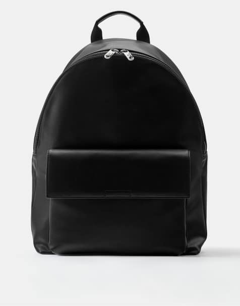 Pull&Bear Casual flap backpack in black - view 1