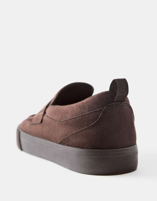 Pull&Bear casual sneakers med strop i brun, 4 af 4