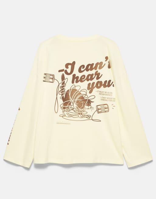 Pull&Bear Cat graphic oversize t-shirt in butter, 7 of 7