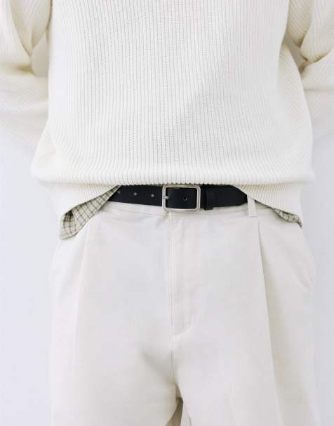 Pull&Bear ceinture à boucle carrée effet cuir noire - view 1