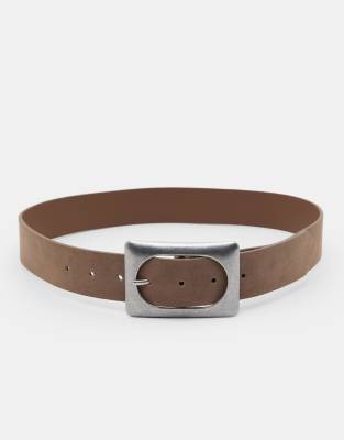 Pull & Bear - Ceinture à boucle large - Marron-Brown S