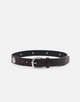 Pull & Bear - Ceinture à détails métallisés - Marron-Brown L