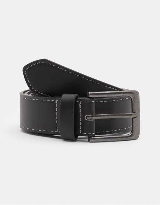 Pull&Bear - Ceinture à surpiqûres contrastantes - Noir
