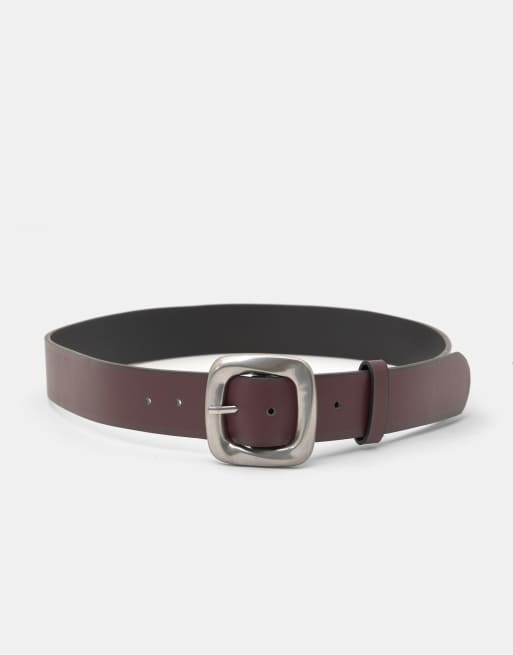 Pull&Bear - Ceinture avec boucle carrée - Chocolat