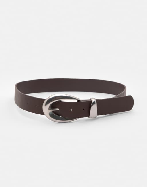 Pull&Bear - Ceinture effet cuir avec boucle - Marron