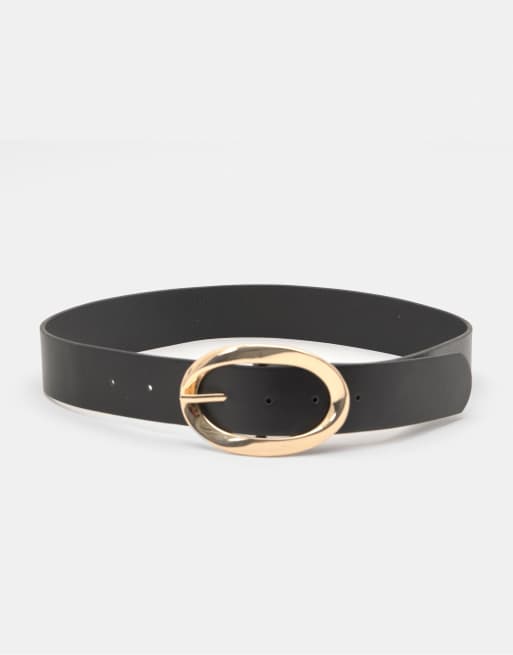 Pull&Bear - Ceinture en similicuir avec boucle ovale - Noir