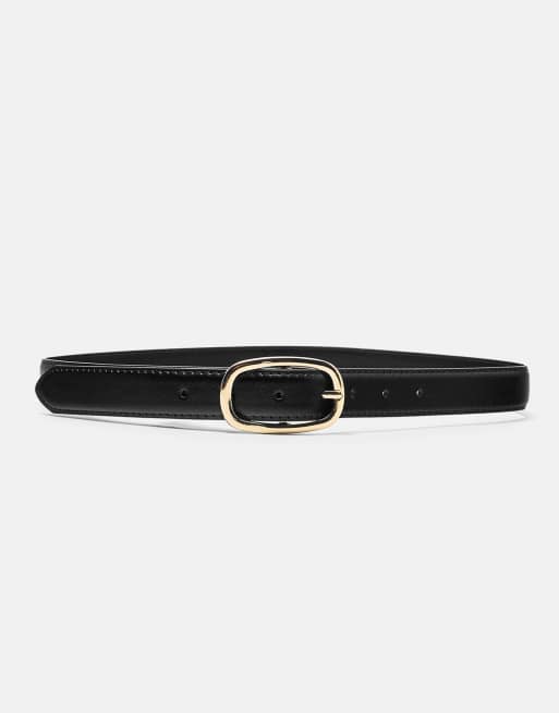 Pull&Bear Ceinture fine à boucle ovale noire, 2 de 4