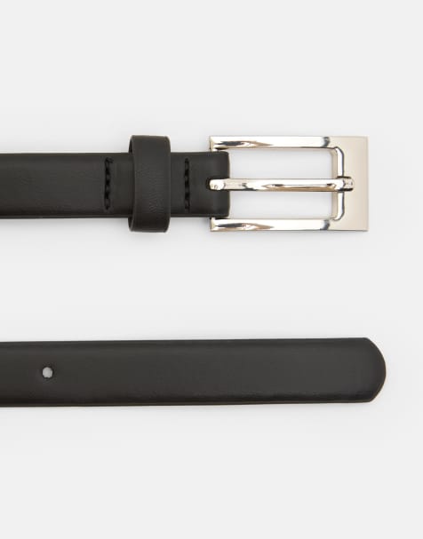 Pull&Bear - Ceinture fine avec boucle rectangulaire - Noir - view 1