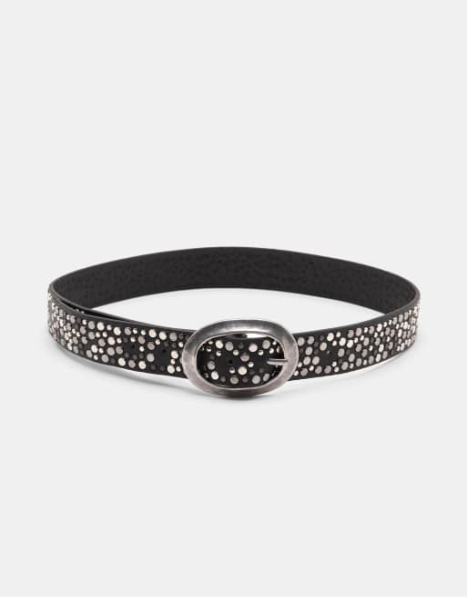 Pull&Bear - Ceinture imitation cuir cloutée - Noir