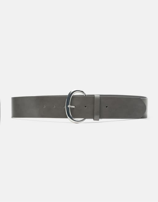 Pull&Bear ceinture large à boucle ovale grise, 3 de 4