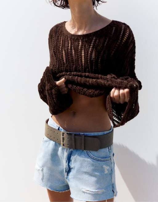 Pull&Bear - Ceinture large en imitation daim - Taupe, 2 de 4