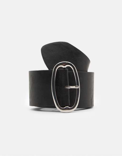 Pull&Bear Ceinture large en similicuir Noir ASOS
