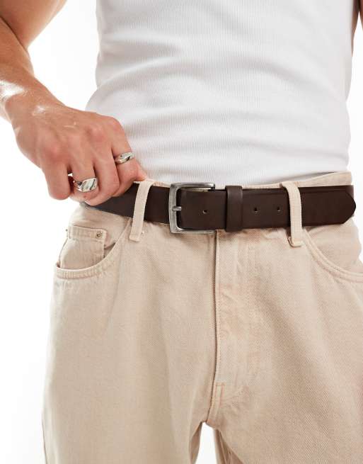 Pull&Bear - Ceinture vintage avec boucle argentée - Marron délavé
