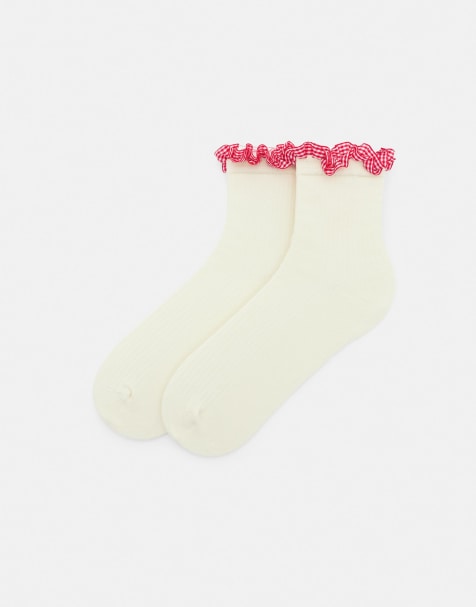 Pull&Bear - Chaussettes avec bordure en dentelle - Rouge - view 1