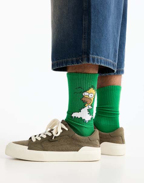 Pull&Bear - Chaussettes montantes à motif Homer Simpson - Vert - view 1