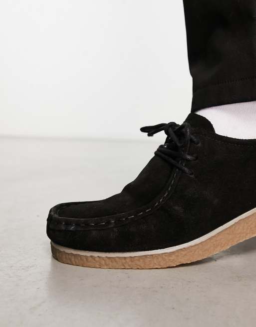 ASOS DESIGN - Chaussures à lacets en daim avec semelle en gomme et bout  rond surpiqué - Noir