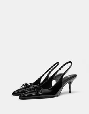 Pull & Bear - Chaussures à talon haut en cuir verni - Noir