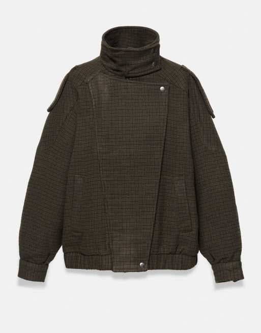 Pull&Bear Check cloth boxy jacket in brown, 4 of 6