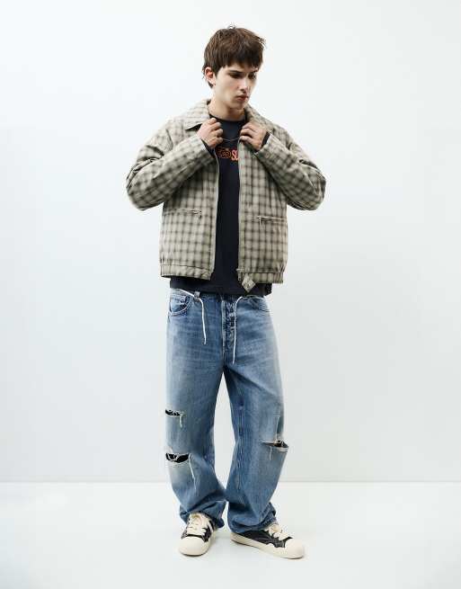 Pull&Bear Check jacket in pale green, 4 of 7