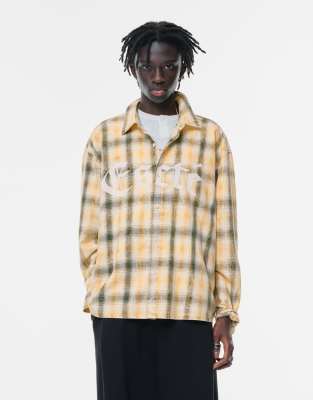 Pull & Bear Check Long Sleeve Shirt In Neutral