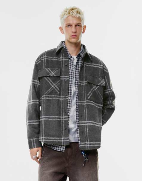 Pull&Bear Check overshirt in black - view 1