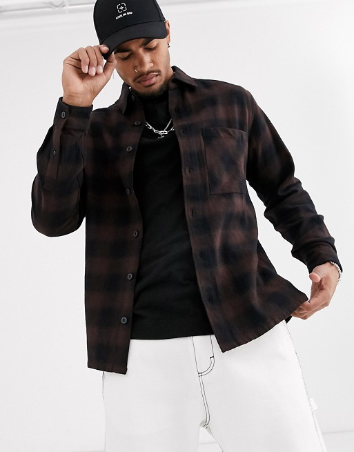 Pull&Bear check overshirt in brown