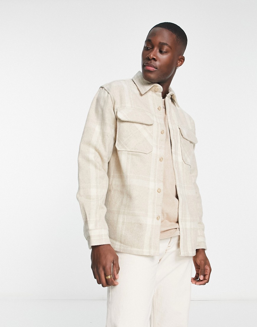 Pull & Bear check overshirt in stone-Neutral
