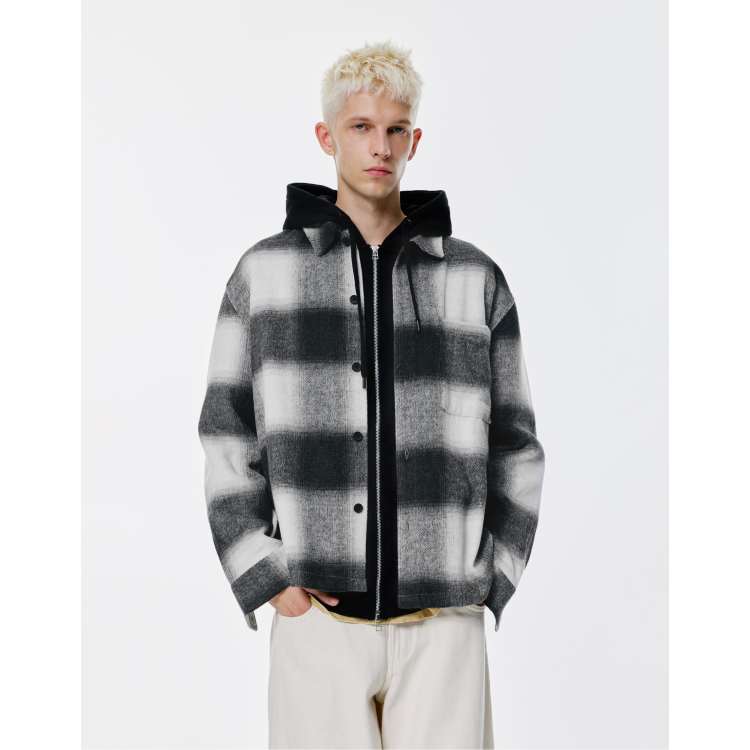 Pull&Bear Check overshirt with pocket in black ASOS