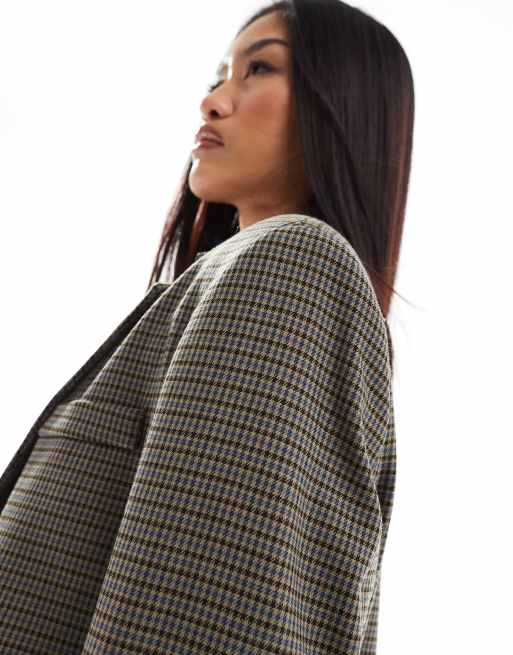 Pull Bear check oversized blazer in brown ASOS