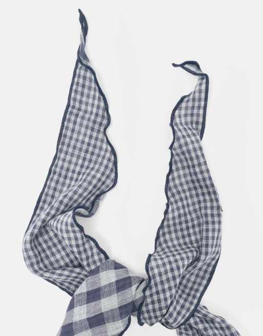 Pull&Bear Check-print bandana in blue, 3 of 3