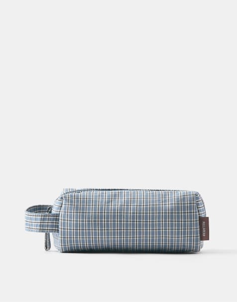Pull&Bear Check print pencil case in blue - view 1