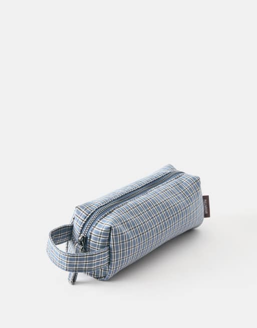 Pull&Bear Check print pencil case in blue, 2 of 4
