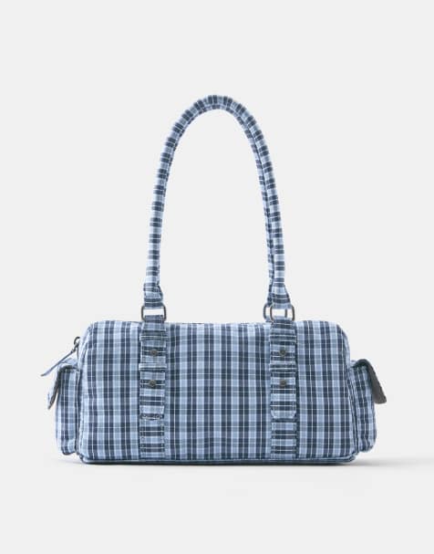 Pull&Bear Check print shoulder bag in blue - view 1