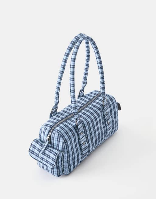 Pull&Bear Check print shoulder bag in blue, 2 of 4