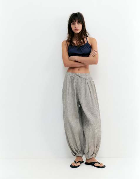 Pull&Bear Check sarouel trousers in ice - view 1
