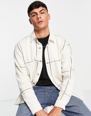 Pull&Bear check shirt in beige and white - ASOS Price Checker