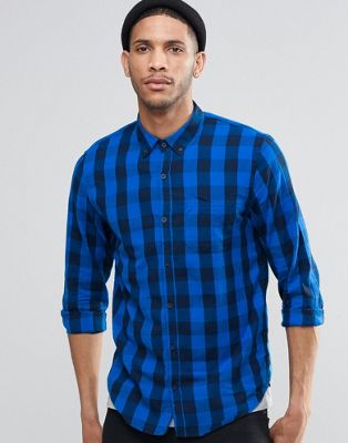 Pull\u0026Bear Check Shirt In Blue And Black 
