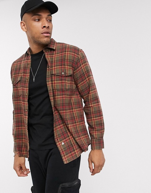 Pull&Bear check shirt with chest pockets in brown