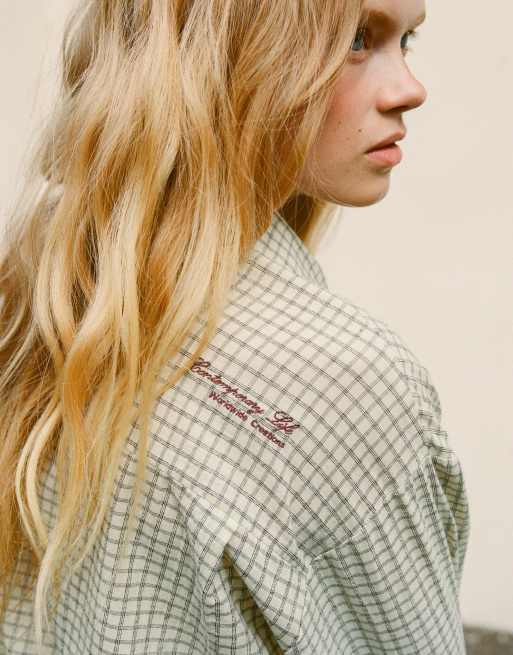 Pull&Bear Check shirt with pocket in vanilla, 4 of 7