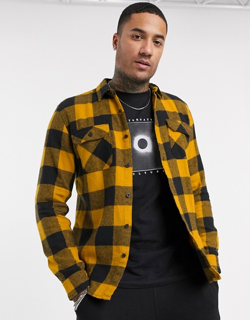 Pull&Bear check shirt with pockets in mustard