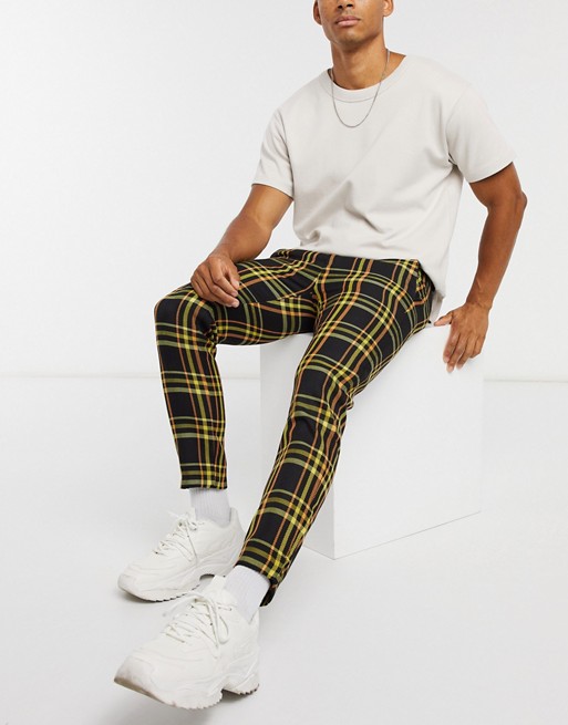 Pull&Bear check trousers in black